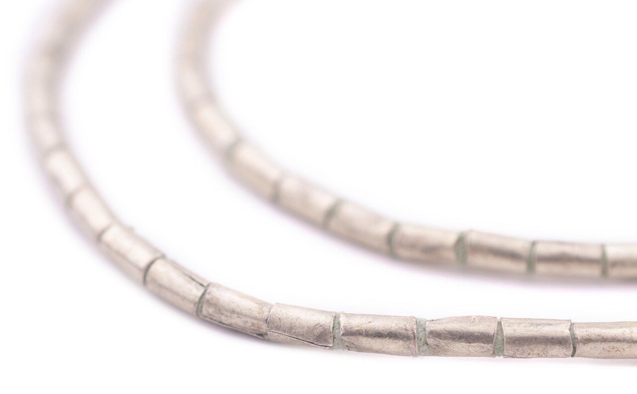 The Bead Chest Ethiopian Silver Tube Beads 5x3mm African White Metal Large Hole 28 Inch Strand Handmade